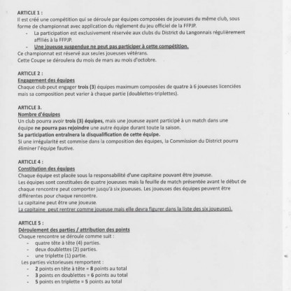 règlement coupe district féminin, vétérans et promotion