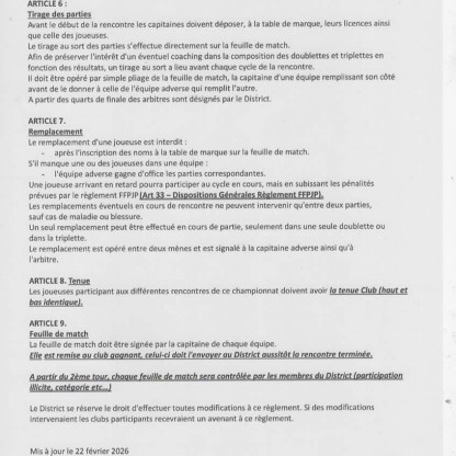 règlement coupe district féminin, vétérans et promotion