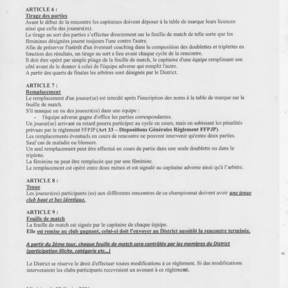 règlement coupe district féminin, vétérans et promotion